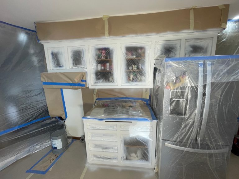 sprayed primer on cabinets