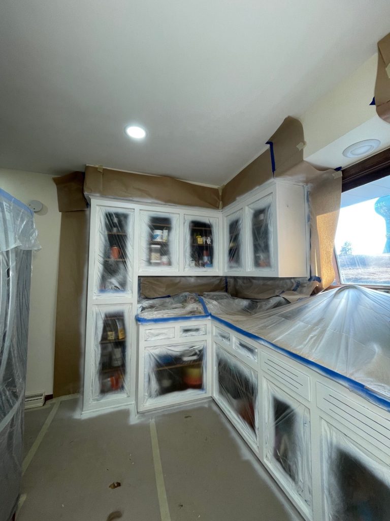 sprayed primer on cabinets